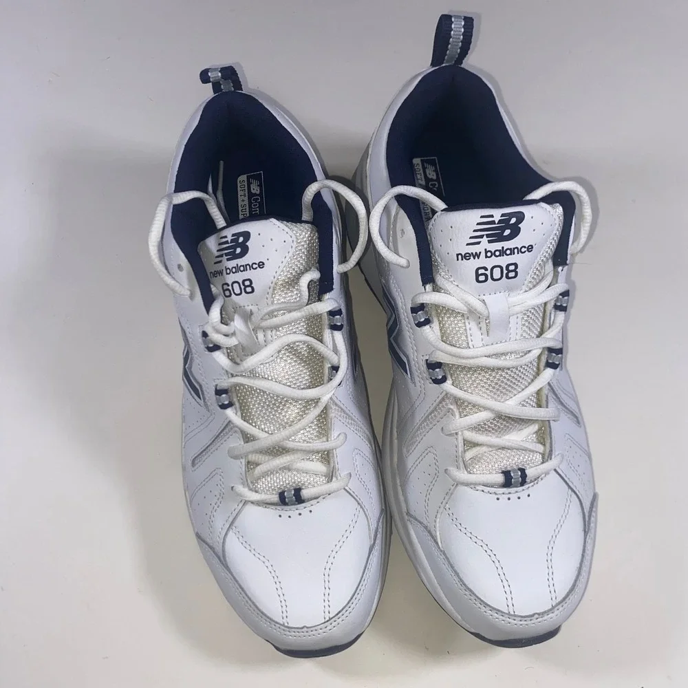 New Balance 608 v5 Mens 10 White Navy Blue Training Shoes MX608WN5 Leather